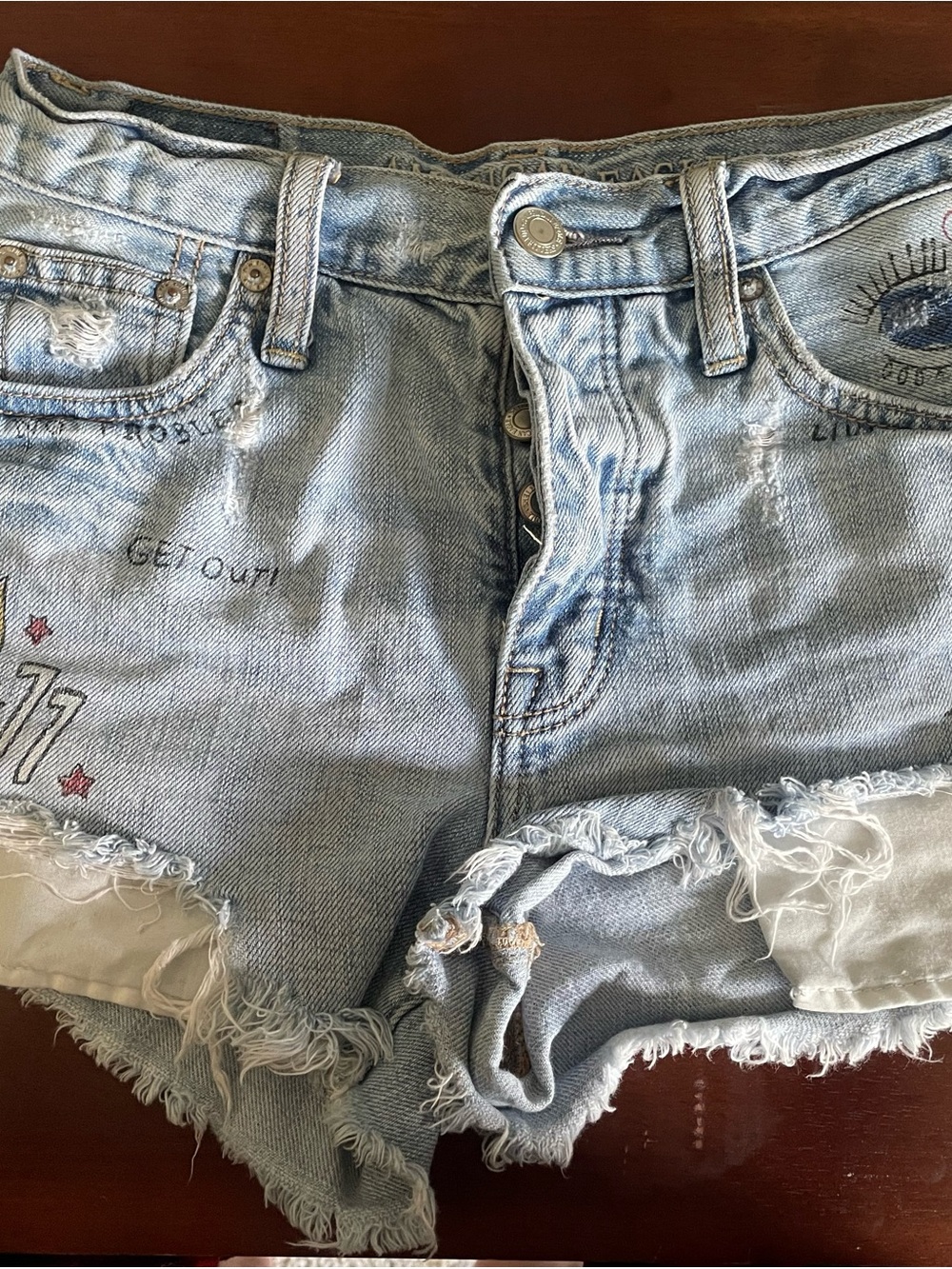 American Eagle Outfitters Light Blue Distressed Denim Cutoff Shorts